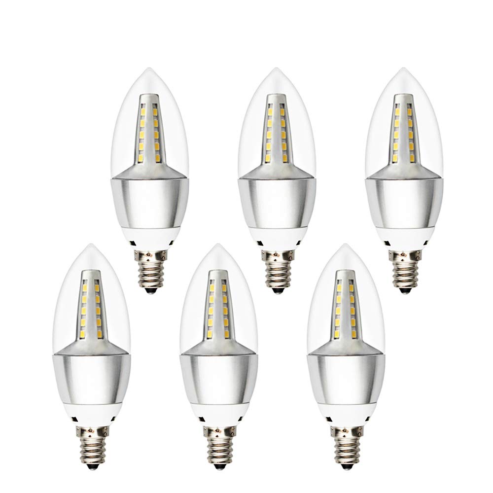 Betorcy E12 LED Candle Light Bulb, 3W Sharp Tip Bulb, Candelabra Base, Warm White 3000K 425lm (30 Watt Equivalent), For Home, Shop, Restaurant, Art Lighting, Pack of 6