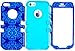 Bastex Heavy Duty Hybrid Case for Apple iPhone 5, 5S, 5G - Soft Teal Silicone Cover Surrounded by Pretty Blue Antique Paisly Design Hard Shell