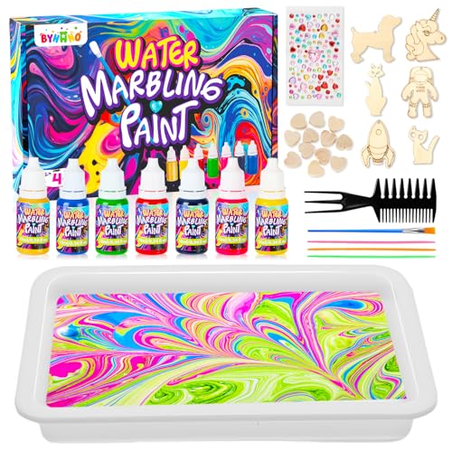 BYHANO Water Marble Painting Kit for Kids 4-12 Years - Create Magical Artworks with 7 Vibrant Colors, Creative DIY Kit, Ideal Birthday Gift for Boys & Girls 4-12 Years Old