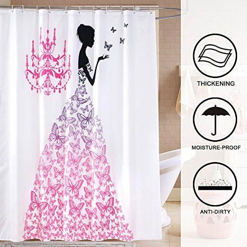 Hogoo Shower Curtain with Hooks (Treated to Resist Deterioration by Mildew) - 72 x 78 inches,Butterfly Princess