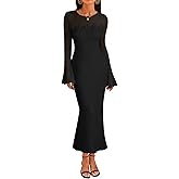 MEROKEETY Women's Sweater Dress Fall 2025 Long Sleeve Formal Wedding Guest Cocktail Bodycon Floral Maxi Winter Dresses