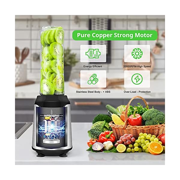 Blender, Vacpower Smoothie Blender with 2 x 600ml Travel Bottles, BPA Free, Smoothie Maker for Fruits, Shakes, Vegetable and Baby Food, 25,000rpm