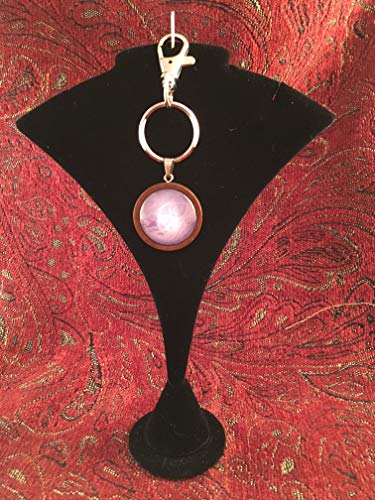 Wooden Key Chain Stunning One of a Kind Round Pendant Abstract Acrylic Pouring/Fluid Art Key Fob Silver Cabochon (25mm) Lavender, Purples and White #28