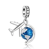 925 Silver Aircraft Travel Globe Dangle Charms