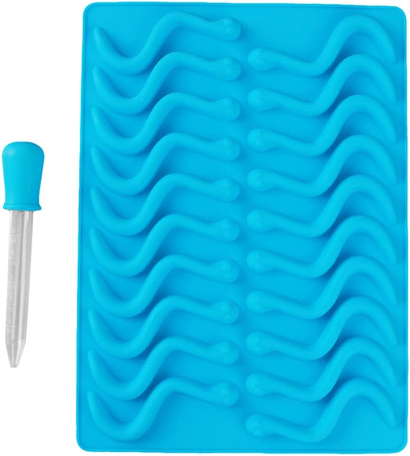 Yinew Silicone Gummy Mold Worm Mold with Droppers Nonstick Candy Molds Gumdrop Jelly Molds Chocolate Molds DIY Supplies,Blue
