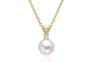 KRKC Pearl Pendant Necklace for Women, Round White AAAA+ Freshwater Real Pearl Pendant, 14k/White Gold Chain, Classic Necklac