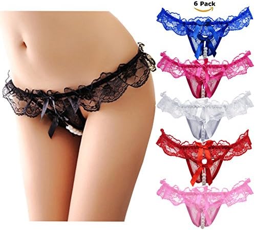 JALIYO Sexy Panties Lace Underwear 6 Pack Bridal Wedding Lingerie Gift (No.1 Pearl G Strings)