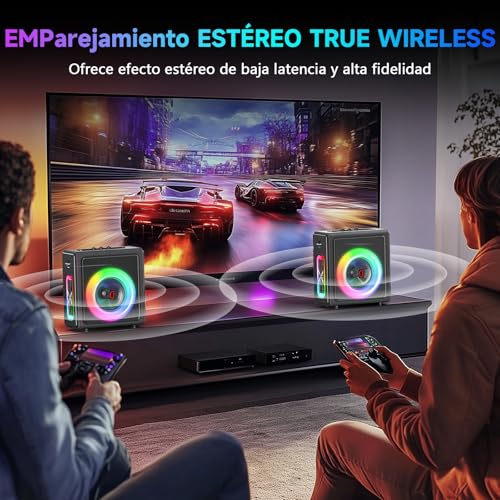 HWWR Karaoke Professional, Portable Bluetooth 5.3 Speaker, Karaoke 3 Wireless Microphones, Karaoke Vintage Leather Speaker 300W with Tone Correction, Support for TV/TWS/TF/USB/AUX Card