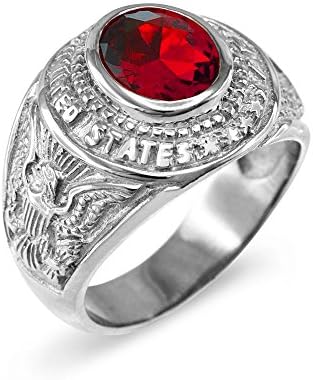 July CZ Birthstone US Army Men's Ring in Solid 925 Sterling Silver