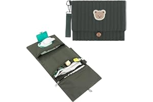 MOMIGO Baby Diaper Bag Organizer Pouches - Waterproof Pod Foldable Diaper Organizer Set, Cute Bear Bag Gift for Baby Shower (Green)