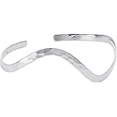 Silverly Hammered Sterling Silver Bangles for Women Solid 925 - Adjustable Silver Bracelet - Curved Wavy Cuff Bracelets - Contemporary Jewelry - Adjustable Silver Bangle for Ladies