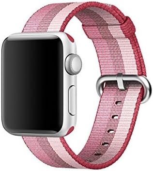 Woven Nylon Fabric Wrist Strap Replacement Band with Classic Square Stainless Steel Buckle for Apple Watch iWatch Series 1 / 2,Sport &amp; Edition,38mm,42mm (Pink 38mm)