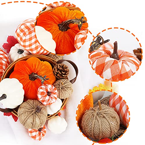 VGOODALL Künstliche Kürbisse Set, 12 Stücke Gefälschte Kürbisse Deko in verschiedenen Designs Weiß Orange für Halloween Erntedankfest Herbstdekoration