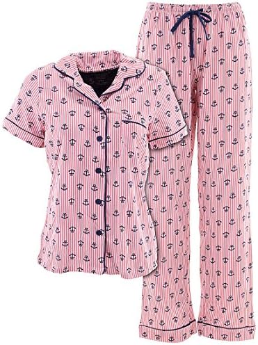 Pillow Talk Women's Anchors Pink Striped Pajamas L