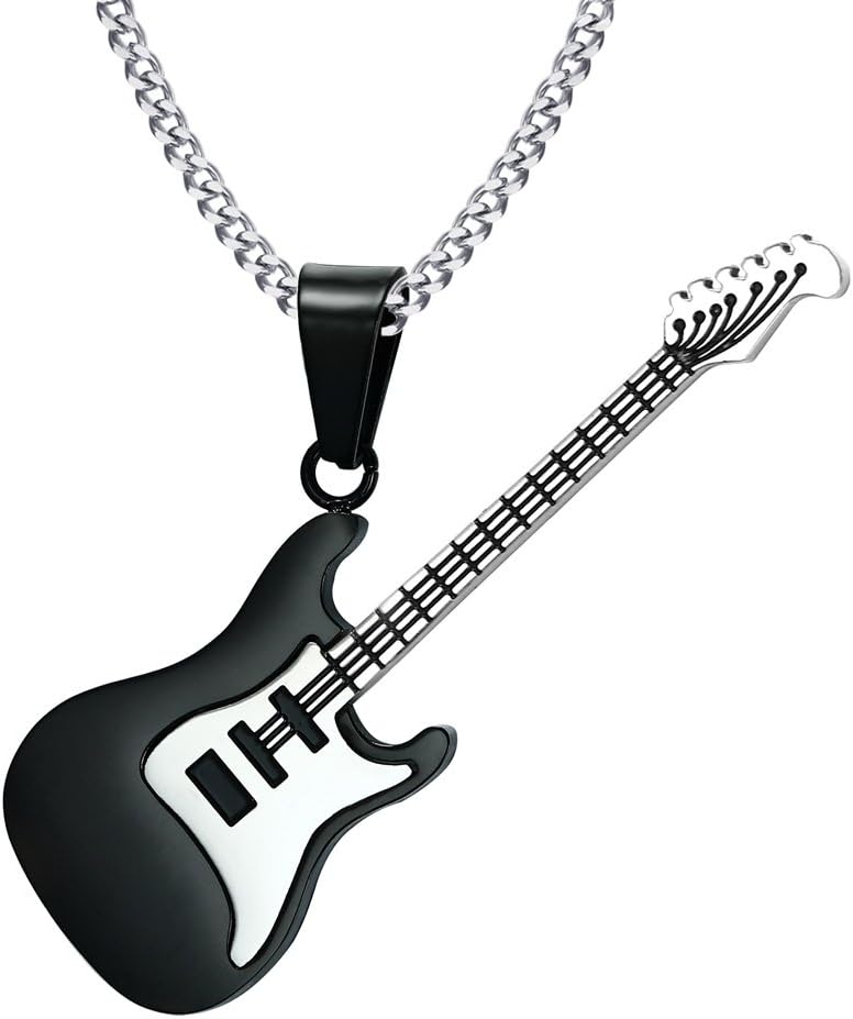 UNISS Stainless Steel Guitar Music Lovers Pendant Necklace for Men with Chain