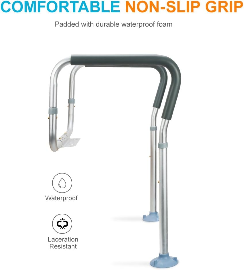 OasisSpace Toilet Rail - Medical Bathroom Safety Frame for Elderly, Handicap and Disabled - Adjustable Toilet Safety Handrail Grab Bar, 2 Additional Rubber Tips: Health & Personal Care