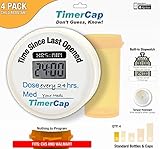 TimerCap Pill Organizer Bottle Cap Automatically Records Built-in Stopwatch | Medicine Planner (4 Pack - 1.8 oz Amber Bottle) - CRC