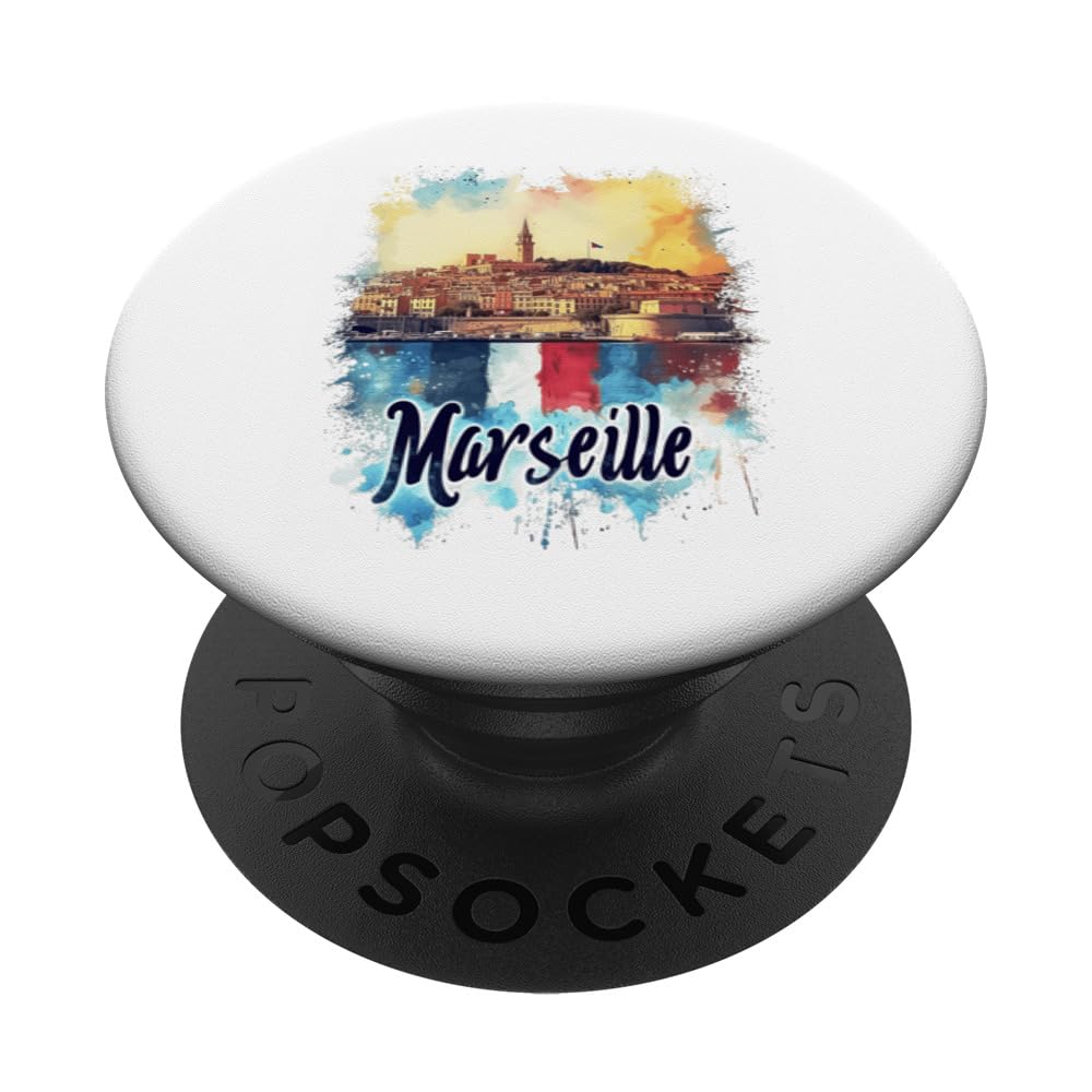 Marseille France Watercolor Souvenir Panoramic Travel PopSockets Swappable PopGrip