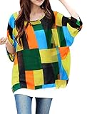 Allegra K Women Geometric Prints Sheer Oversize Batwing Tops Blouse Plus Size