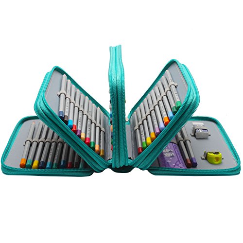 NIUTOP 72 PU Leder Buntstifte Federmäppchen Mit Reißverschluss Großer Kapazität Bleistiftkasten Stationary Pouch Makeup Case Kosmetiktasche (Grün)