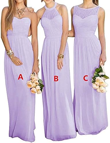 DKBridal Women's Sweetheart Ruffles Chiffon Long Bridesmaid Evening Dress Lilac A 6