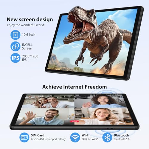 PIXGOOD 2K Android 15 Tablets, 36 GB RAM+512 GB ROM (2TB TF), 4G LTE + 5G WiFi, 10.6 Inch Tablet, Octa-Core, 2000 x 1200 FHD, 8000 mAh, 13 MP+8 MP, GPS, Tablet with Keyboard ect (Black)