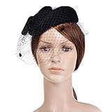 Vbiger Women's Fascinator Wool Felt Pillbox Hat Cocktail Party Wedding Bow Veil (Black)