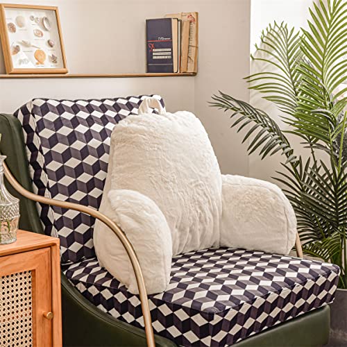 NTBED Reading Pillow Faux Fur Bed Wedge Backrest with Arms ,Couch TV