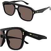 Gucci GG1263S Lettering Logo Pilot -Shaped Non-Polarized Sunglasses for Men – Includes Luxury Eyewear Kit – Black Frame with Brown Lens