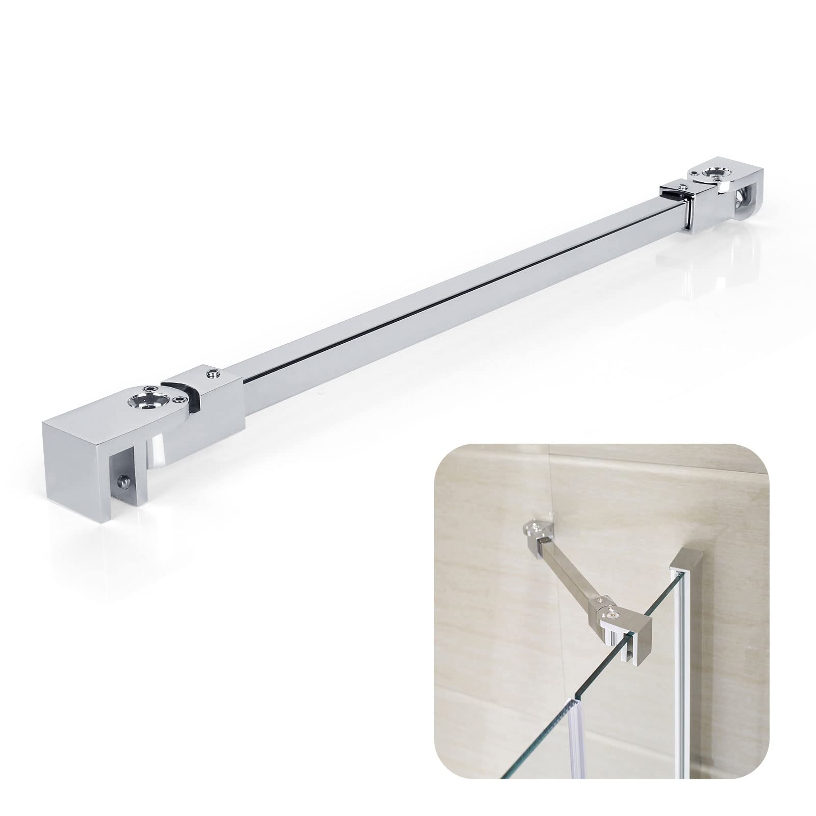 MIVIDE 40cm Stainless Steel Shower Glass Support Bar, Shower Screen Bracket for 8mm-12mm Thick Glasses, Frameless Shower Door Panel Holder for Wetroom Shower Enclosures, Wall-to-Glass Support Bar