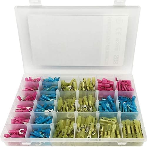 540 PCS Heat Shrink Connectors (Grade A) Marine Automotive Electrical Insulated Crimp Wire Terminal Kit - Thick Metal, Butt Ring Fork Hook and Male Female Quick Disconnect