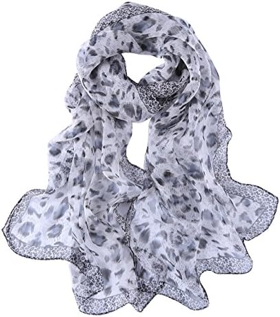 Long Georgette Silk Scarf Floral Print (Gray Leopard)