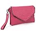 b.m.c BMC Womens Pretty Pink Textured PU Faux Leather Alloy Metal Accent Flap Multi Compartment Fashion Clutch Handbag