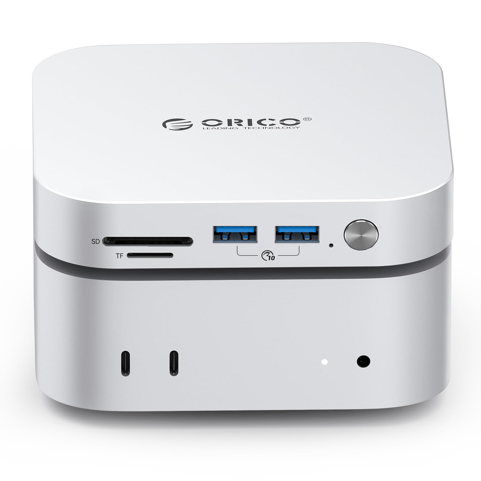 Photo 1 of ORICO MiniLink USB4 40Gbps Hub for Mac Mini M4, 7-in-1 Aluminum Docking Station with Dual NVMe M.2 SSD Slots, 10Gbps USB-A Ports, 4.0 SD/TF Card Readers