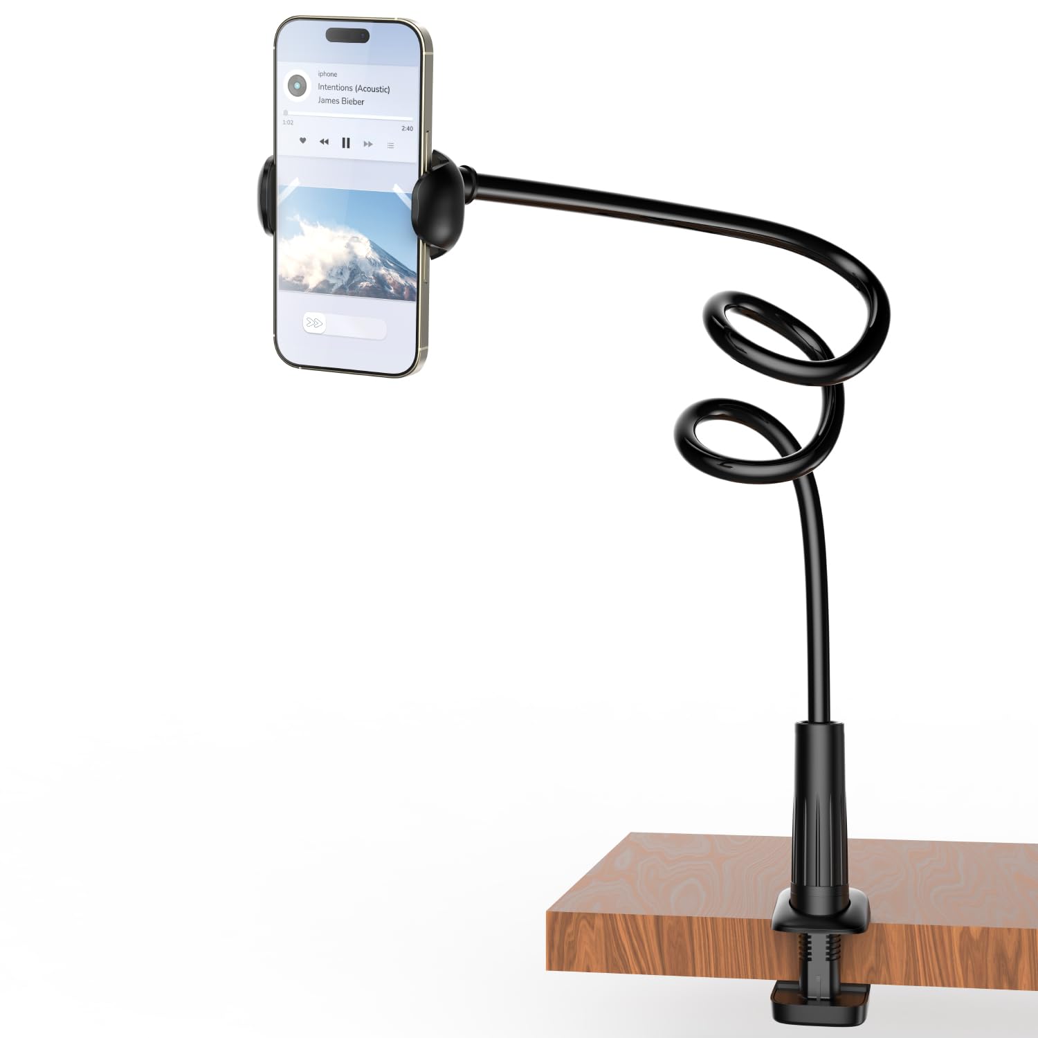 TONDA Phone Holder for Bed Desk, Gooseneck Phone Holder Stand with 33 inch Adjustable Flexible Long Arm Clip Clamp Bracket Mount for iPhone 15 Pro Max XR X 8 7 6 or Other 4-7" Devices
