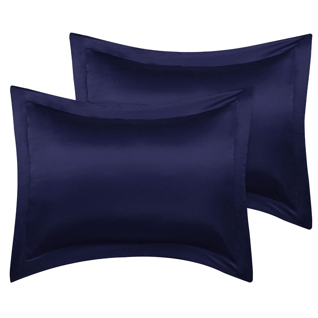 sourcing map Luxury Satin Oxford Pillowcases, Pair of 2 Navy Pillow Shams 20 x 26 Inch with Envelope Closure, Standard Size Pillow Cases Covers