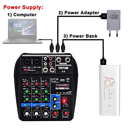 RONSHIN Electronics Sound Mixing Console with Bluetooth Record 4 Channels Audio Mixer for Stage Performance Family K Songs Set 2 US Plug - Thumbnail 2