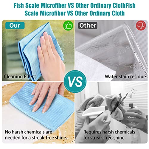 Bersiler Nanoscale Cleaning Cloth Streak Free Fish Scale Microfiber 12\'\'x16\'\' Pack of 8 - Easy Clean Lints Free for Windows Glasses Dish