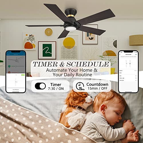 Smart Wifi LED Ceiling Fan in Indoor/Outdoor, 52inch Plywood smart