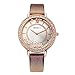 Bosymart Women's Rose Gold-Tone Crystal Bezel Analog Display Quartz Leather Strap Watch
