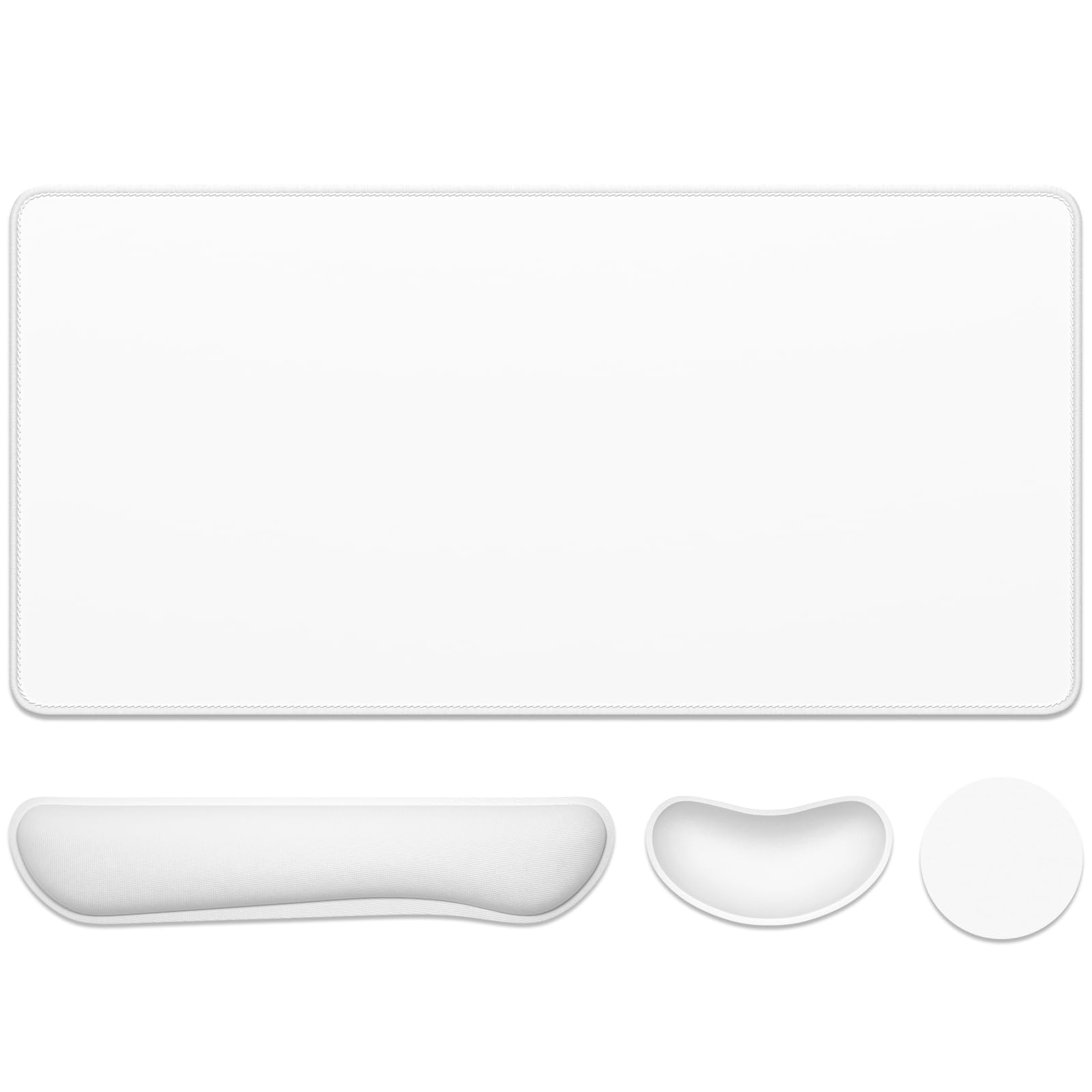 Photo 1 of Dapesuom Keyboard Wrist Rest Mouse Pad Set, 4Pcs Extended Large XXL Gaming Mousepad + Mouse Wrist Cushion + Memory Foam Keyboard Wrist Support + Cup Coaster, White 31.5x15.7in Desk Pad for Home Office