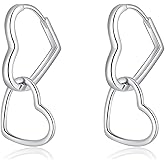 SLUYNZ 925 Sterling Silver Heart Hoop Earrings for Women Teens Sweet Love Hoop Earrings Double Heart Earrings
