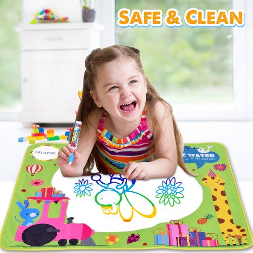 image for Amarey Doodle Drawing Mat - Rainbow Color Magic Water Painting Mat Wit