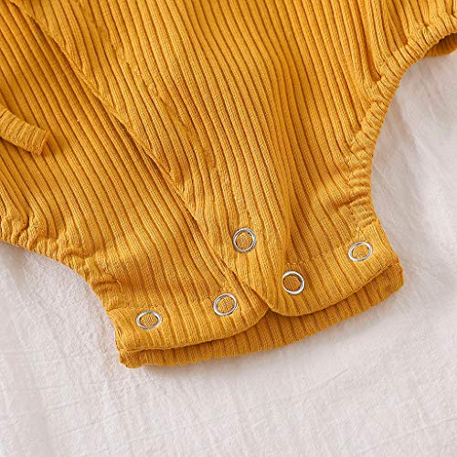 Tomppy Newborn Baby Boys Girls Long Sleeve Romper Solid Kimono Robe Bodysuit Pajamas Infant Unisex Clothes Yellow - Thumbnail 6