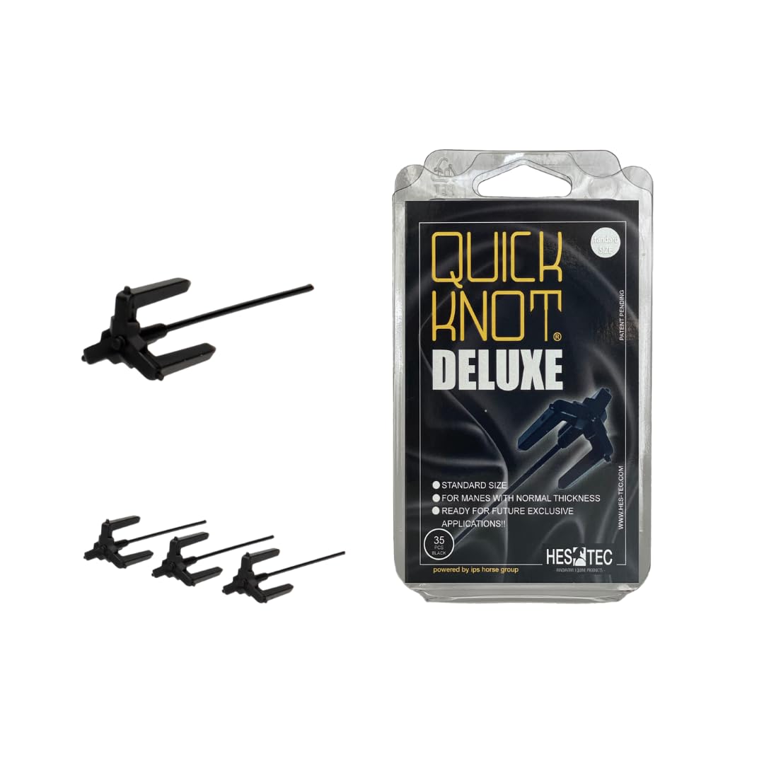 Quick Knot® Deluxe | Mane Clip for Braiding | Designed for Horses and Ponies | Reusable | 3 colors, 2 sizes (Black, Standard)