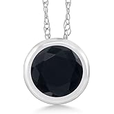 Gem Stone King 14K White Gold Black Onyx Pendant Necklace For Women (0.46 Cttw, Gemstone December Birthstone, Round 5MM, with 18 Inch Chain)