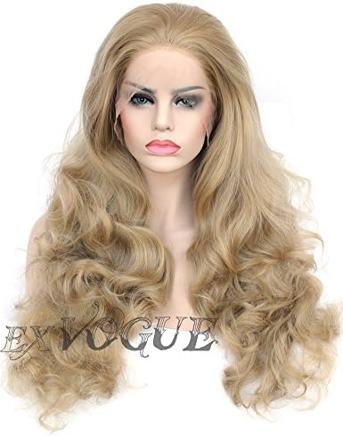 Exvogue Natural Blonde Wavy Wig Long Hair Synthetic Lace Front Wigs for Women Heat Friendly #24 Color