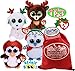 TY Beanie Boos Fudge (Reindeer), Nester (Owl), Gale (Penguin) & Sugar (Dog) Holiday Set Bundle with Bonus Matty's Toy Stop Drawstring Storage Bag - 4 Pack