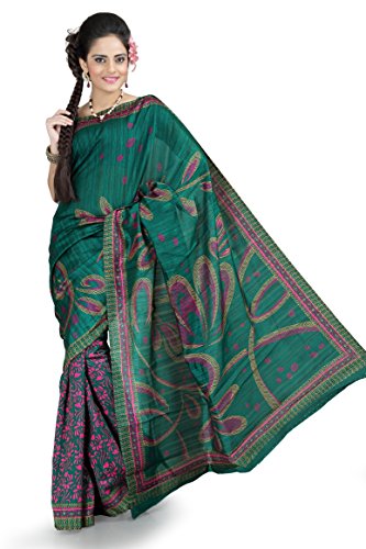 Designersareez Women's Bhagalpuri Silk Printed Saree Free Size Teal