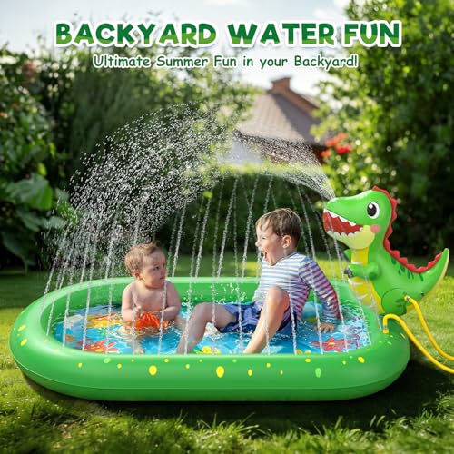 Inflatable Paddling Pool for Kids, Splash Pad for Kids, 3 in 1 Dinosaur Pattern Kids Pool Inflatables, Thickened Material with Water Pipe, Backyard Summer Water Toys for Boys and Girls Age 1+